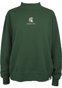 Summit Sportswear Michigan State Spartans Womens Green Pigment Dyed Mock Crew Sweatshirt