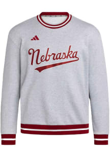 Adidas Nebraska Cornhuskers Mens Grey Rib Long Sleeve Crew Sweatshirt