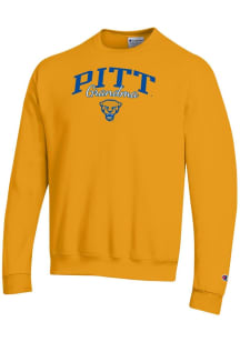 Champion Pitt Panthers Mens Gold Grandma Script Powerblend Long Sleeve Crew Sweatshirt