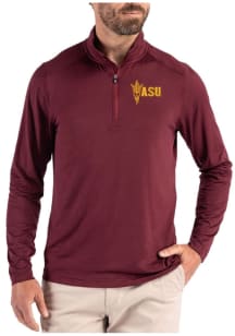 Cutter and Buck Arizona State Sun Devils Mens Maroon Coastline Long Sleeve Qtr Zip Pullover