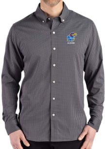 Cutter and Buck Kansas Jayhawks Mens Black Alumni Gingham LS Woven Long Sleeve Dress Shirt