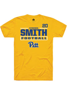 Synkwan Smith Pitt Panthers Gold Football NIL Stacked Box Short Sleeve Player T Shirt