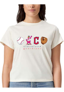 Cleveland Guardians Womens White High-Waisted Short Sleeve T-Shirt