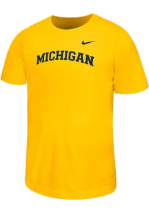 Nike Michigan Wolverines Youth Gold Arched Wordmark Short Sleeve T-Shirt