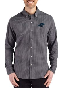 Cutter and Buck Carolina Panthers Mens Black Gingham LS Woven Long Sleeve Dress Shirt