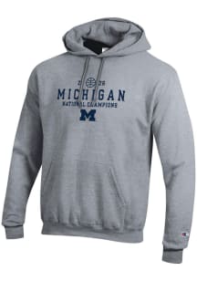 Champion Michigan Wolverines Mens Grey 2026 Men's Basketball National Champions Embroidered Long S..