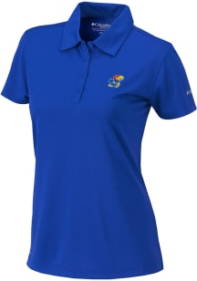Columbia Kansas Jayhawks Womens Blue Heat Seal Birdie Short Sleeve Polo Shirt