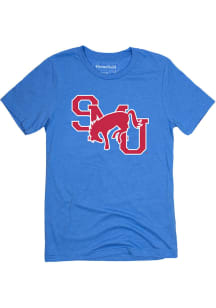 Homefield SMU Mustangs Blue Vintage Initial Short Sleeve Fashion T Shirt