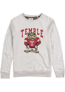 Homefield Temple Owls Mens White Arch Mascot Long Sleeve Fashion Sweatshirt