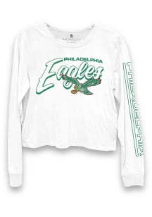 Junk Food Clothing Philadelphia Eagles Womens White Cropped LS Tee