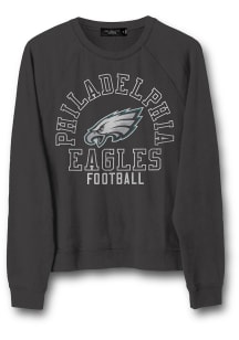 Junk Food Clothing Philadelphia Eagles Womens Black Flocked Raglan Crew Sweatshirt