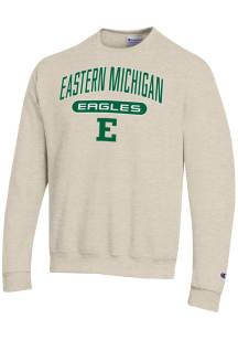 Champion Eastern Michigan Eagles Mens Oatmeal Arch Pill Logo Powerblend Long Sleeve Crew Sweatshir..