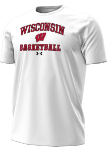Under Armour Wisconsin Badgers White Basketball Performance Short Sleeve T Shirt