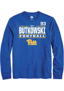 Trey Butkowski Pitt Panthers Blue Football NIL Stacked Box Long Sleeve Player T Shirt
