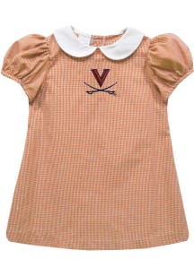 Vive La Fete Virginia Cavaliers Baby Girls Orange Gingham Collar Short Sleeve Dress