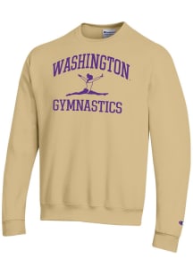 Champion Washington Huskies Mens Gold Gymnastics Icon Powerblend Long Sleeve Crew Sweatshirt