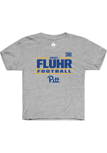 Emory Fluhr Pitt Panthers Youth Grey NIL Stacked Box Player Tee