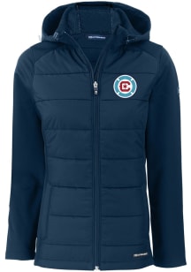 Cutter and Buck Chicago Fire Womens Navy Blue Evoke Hood Heavy Weight Jacket