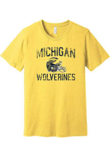 Michigan Wolverines Yellow Faded Football Helmet Short Sleeve T Shirt