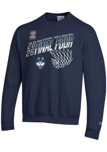 Champion UConn Huskies Mens Navy Blue MBB Final Four 2026 Powerblend Long Sleeve Crew Sweatshirt