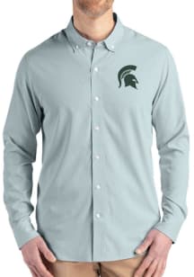 Cutter and Buck Michigan State Spartans Mens Green Epic Confidence Pinstripe Long Sleeve Dress Shi..
