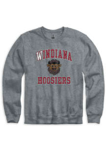 Indiana Hoosiers Mens Grey Windiana Hoosier the Bison Long Sleeve Crew Sweatshirt