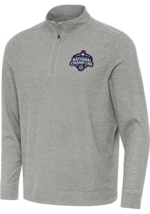 Antigua UConn Huskies Mens Grey Heather 2025 Womens National Champions Subtle Long Sleeve Qtr Zip..