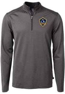 Cutter and Buck LA Galaxy Mens Black Virtue Eco Pique Micro Stripe Long Sleeve Qtr Zip Pullover