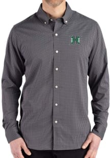 Cutter and Buck Hawaii Warriors Mens Black Gingham LS Woven Long Sleeve Dress Shirt