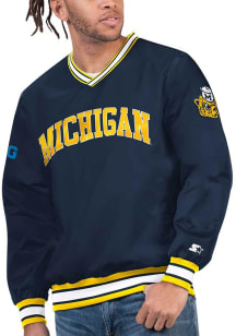 Starter Michigan Wolverines Mens Navy Blue Big Ten Arched School Name Pullover Jackets