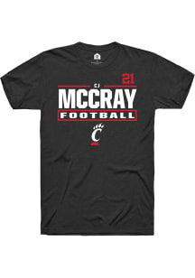 CJ McCray Cincinnati Bearcats Black Football NIL Stacked Box Short Sleeve Player T Shirt