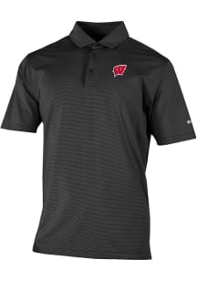 Columbia Wisconsin Badgers Mens Black Heat Seal Double Hit Short Sleeve Polo