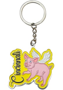 Cincinnati Silver Flying Pig Keychain - Yellow