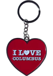 Columbus Silver Red Heart Keychain