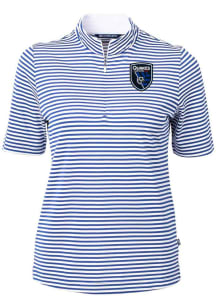 Cutter and Buck San Jose Earthquakes Womens Blue Virtue Eco Pique Stripe Short Sleeve Polo Shirt