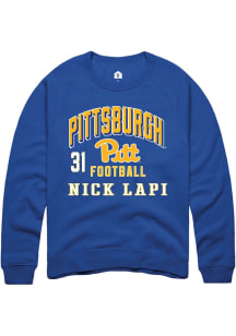 Nick Lapi Pitt Panthers Mens Blue Football NIL Arch Logo Player Crew