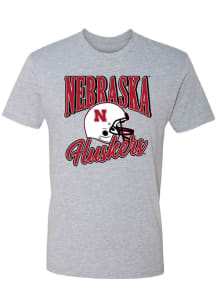 Summit Sportswear Nebraska Cornhuskers Grey Football Helmet Script Short Sleeve T Shirt