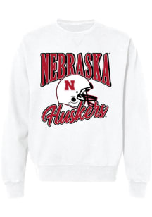 Summit Sportswear Nebraska Cornhuskers Mens White Football Helmet Script Long Sleeve Crew Sweatshi..
