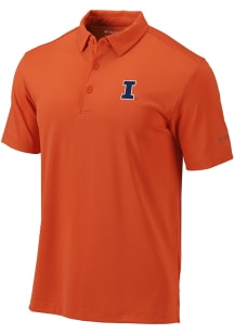Columbia Illinois Fighting Illini Mens Orange Heat Seal Omni Wick Drive Short Sleeve Polo