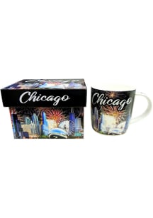 Chicago City 12oz Skyline Fireworks Ceramic Mug - Black