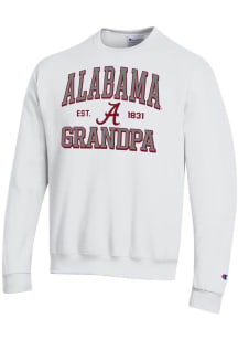 Champion Alabama Crimson Tide Mens White Est. Date Grandpa Powerblend Long Sleeve Crew Sweatshirt