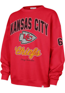 47 Kansas City Chiefs Womens Red Stoney Clover Glitter Oversized Crew Sweatshirt