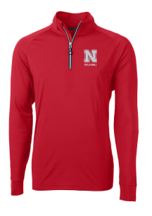 Cutter and Buck Nebraska Cornhuskers Mens Red Adapt Eco Knit Long Sleeve Qtr Zip Pullover