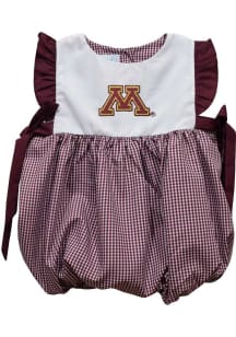Vive La Fete Minnesota Golden Gophers Baby Girls Maroon Gingham Bubble Short Sleeve Dress