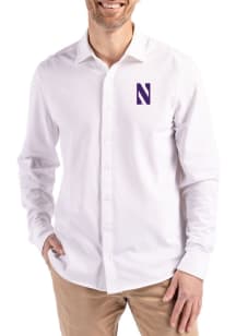 Cutter and Buck Northwestern Wildcats Mens Purple Advantage Soft Pique Long Sleeve Dress Shirt
