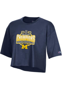 Champion Michigan Wolverines Womens Navy Blue 2026 Men's Basketball National Champions Short Sleev..