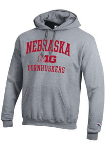 Champion Nebraska Cornhuskers Mens Grey Big Ten Powerblend Long Sleeve Hoodie