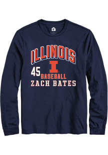 Zach Bates Illinois Fighting Illini Navy Blue NIL Arch Logo Long Sleeve Player T Shirt