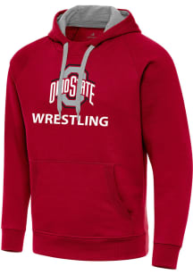 Antigua Ohio State Buckeyes Mens Red Wrestling Victory Long Sleeve Hoodie
