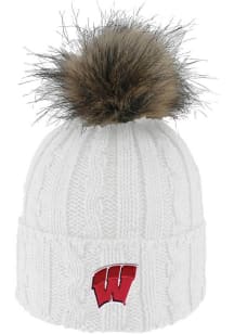 LogoFit Wisconsin Badgers White Alps Pom Womens Knit Hat